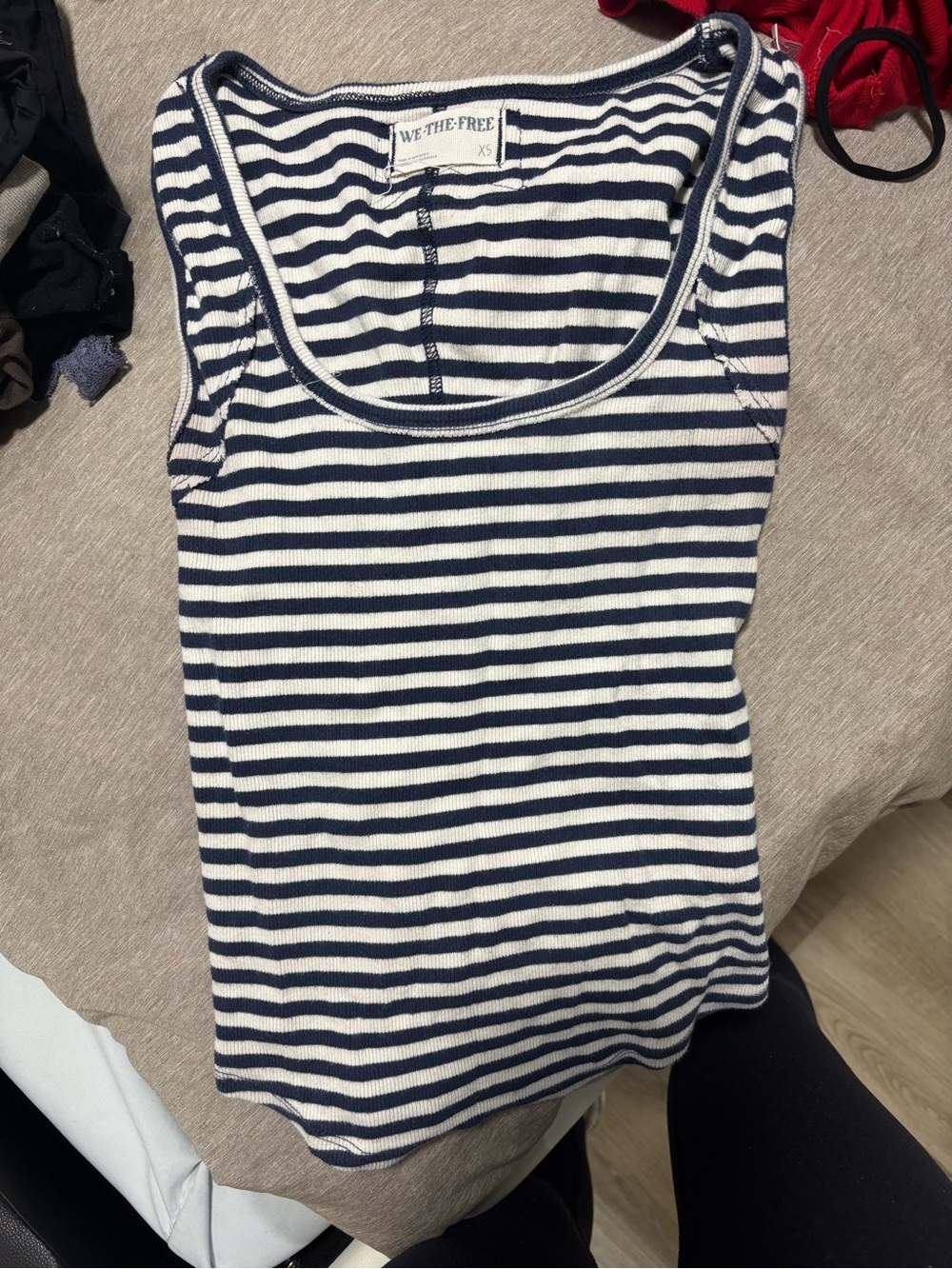 We The Free Navy & White Striped Scoop Neck Tank